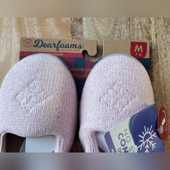 New Womens Size M 7-8 Chenille Slippers Dearfoams Dusty Pink - Picture 3 of 7